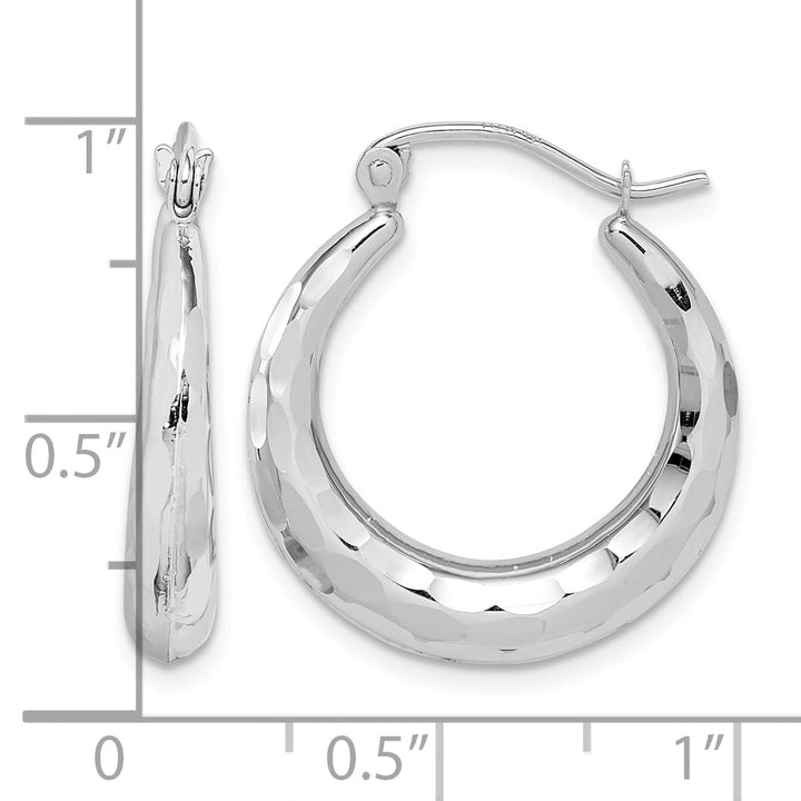 10k White Gold Polished & Diamond-cut Hoop Earrings
