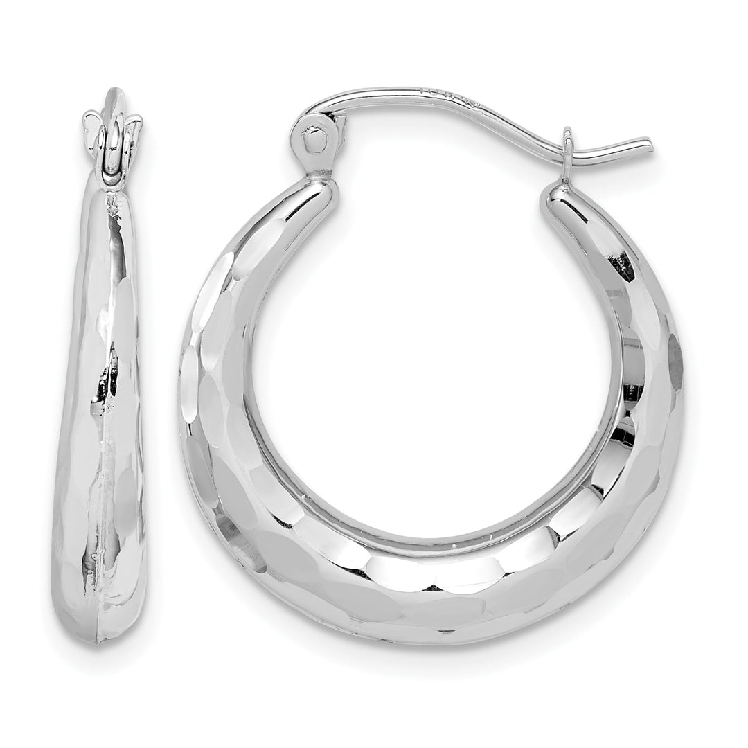 10k White Gold Polished & Diamond-cut Hoop Earrings