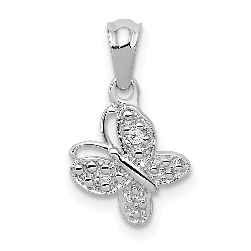 10K White Gold Polished Extra Large .01 ct Diamond Butterfly Pendant