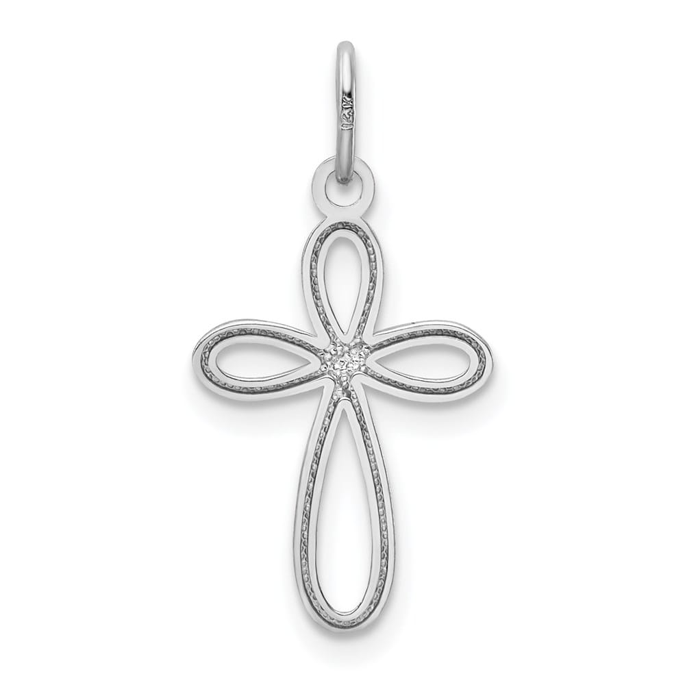 10K White Gold Polished Extra Large Ribbon Cross Pendant
