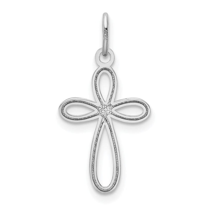 10K White Gold Polished Extra Large Ribbon Cross Pendant