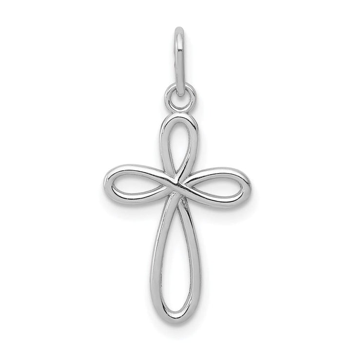 10K White Gold Polished Extra Large Ribbon Cross Pendant