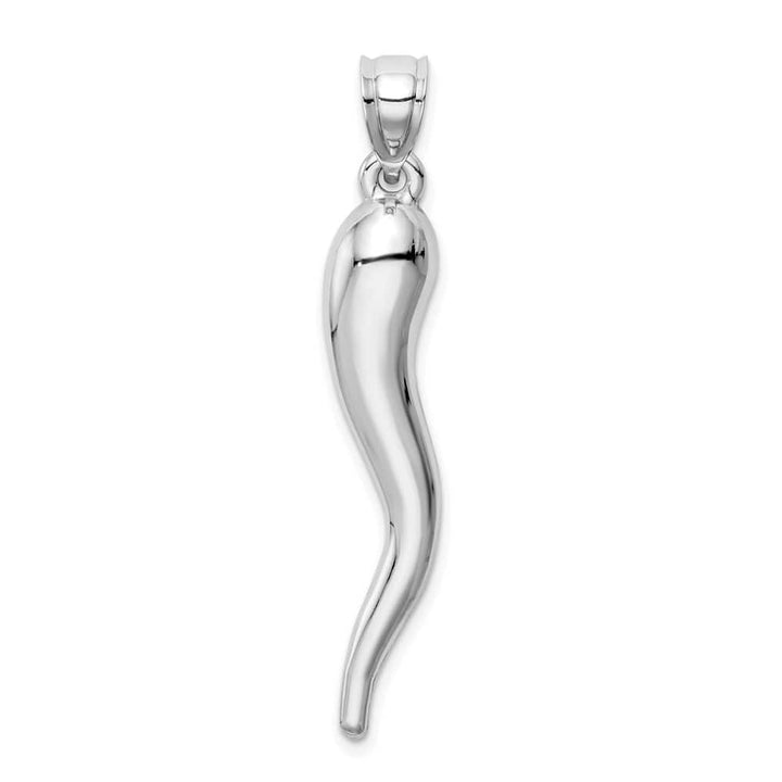 10K White Gold Polished Extra Large X-Hollow 3-D Italian Horn Pendant