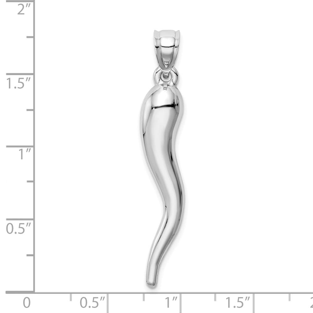 10K White Gold Polished Extra Large X-Hollow 3-D Italian Horn Pendant