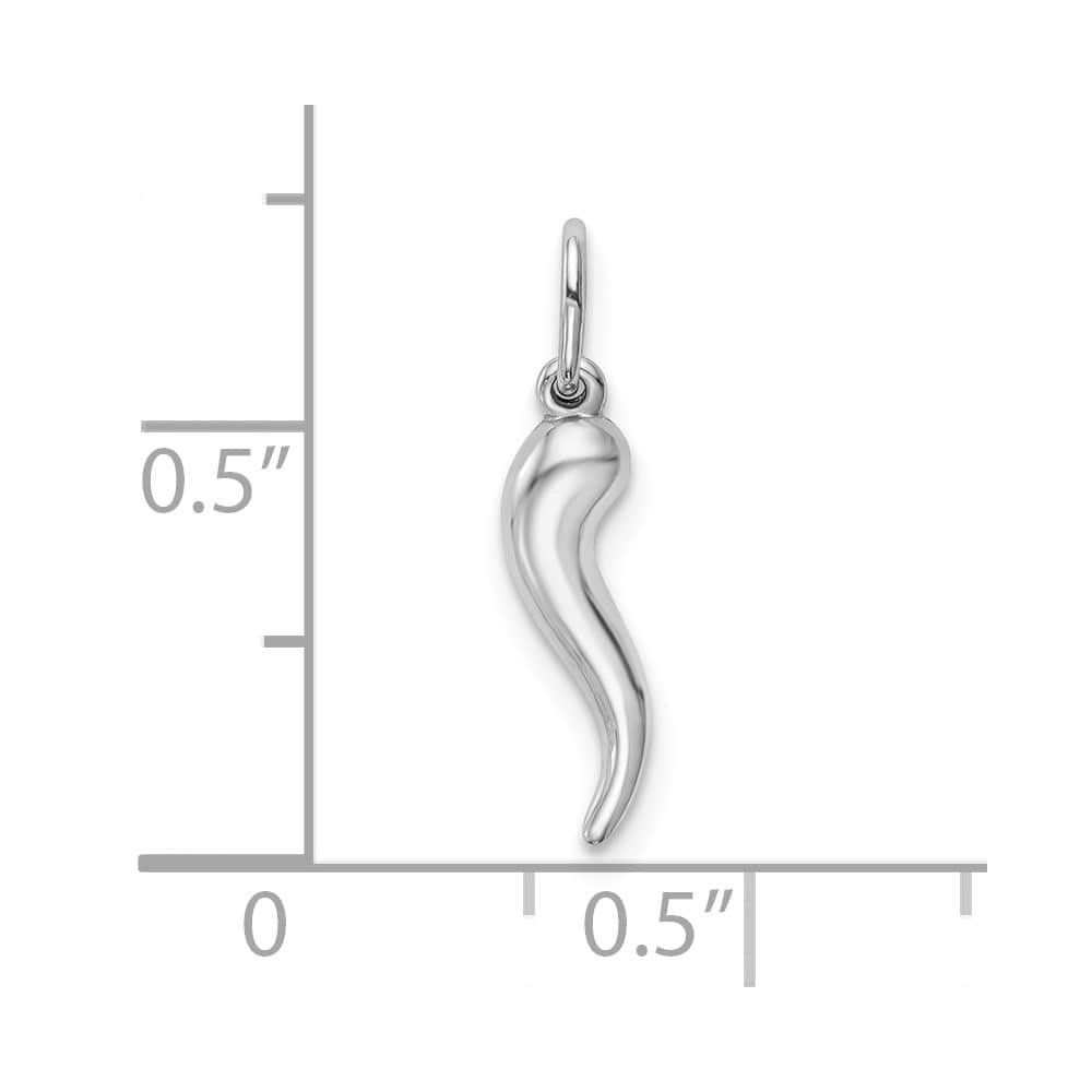 10K White Gold Polished Hollow 3-D Small Italian Horn Pendant