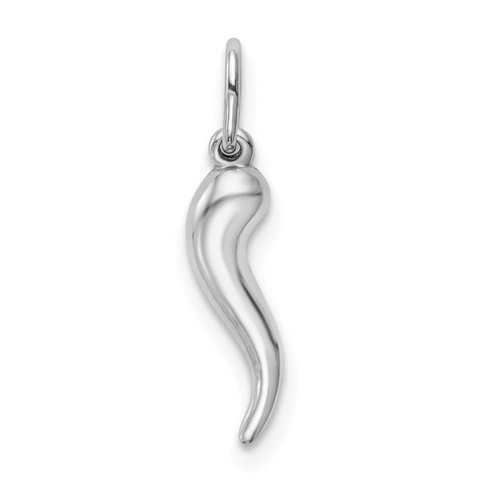 10K White Gold Polished Hollow 3-D Small Italian Horn Pendant