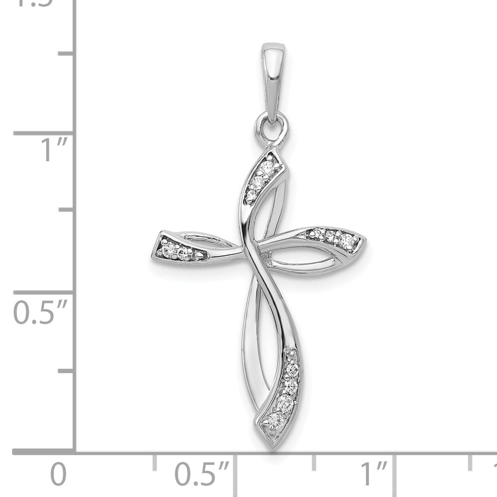 10K White Gold Polished Large 1/10 ct Diamond Cross Pendant