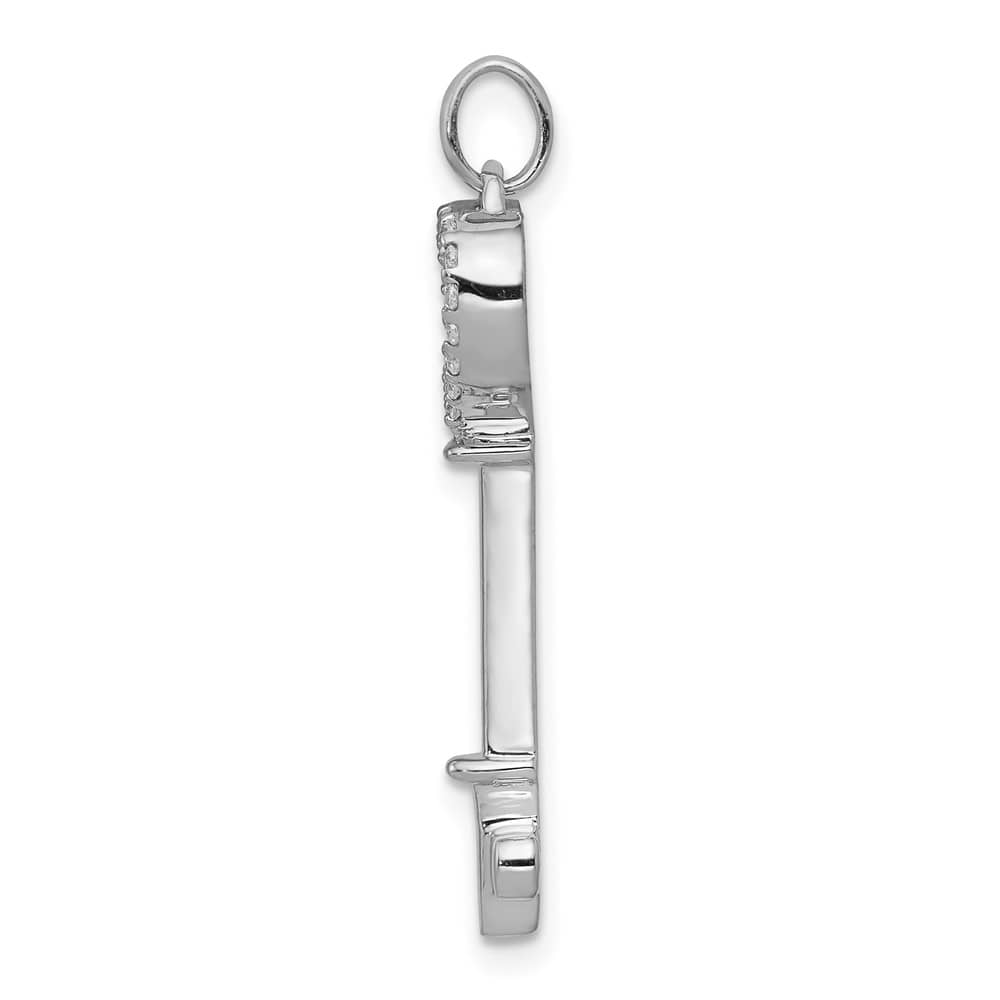 10K White Gold Polished Large 1/10 ct Diamond Heart Key Pendant
