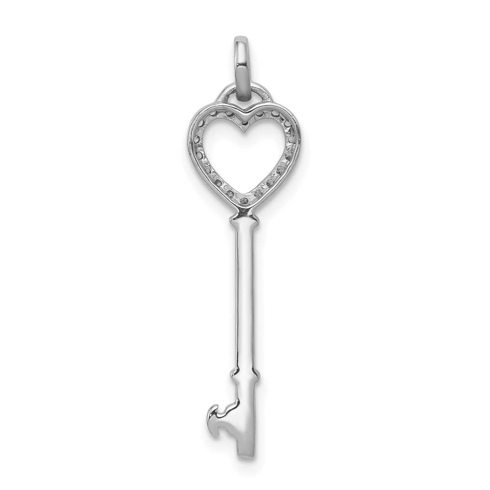 10K White Gold Polished Large 1/10 ct Diamond Heart Key Pendant