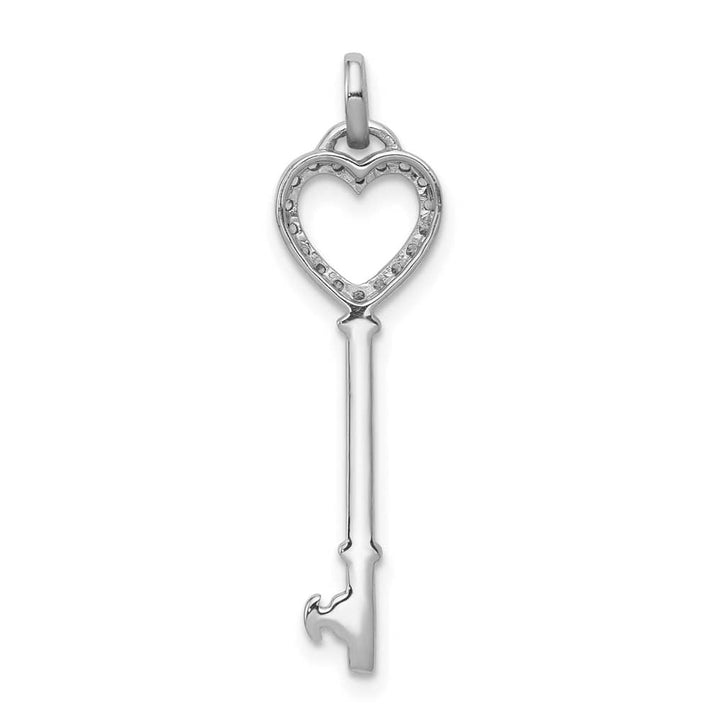 10K White Gold Polished Large 1/10 ct Diamond Heart Key Pendant