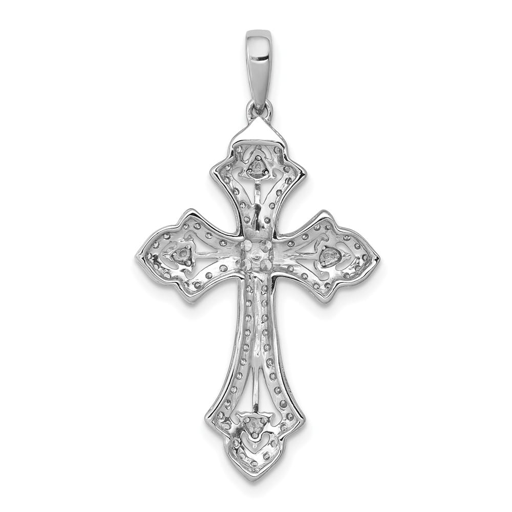 10K White Gold Polished Large 1/2 ct Diamond Fancy Cross Pendant