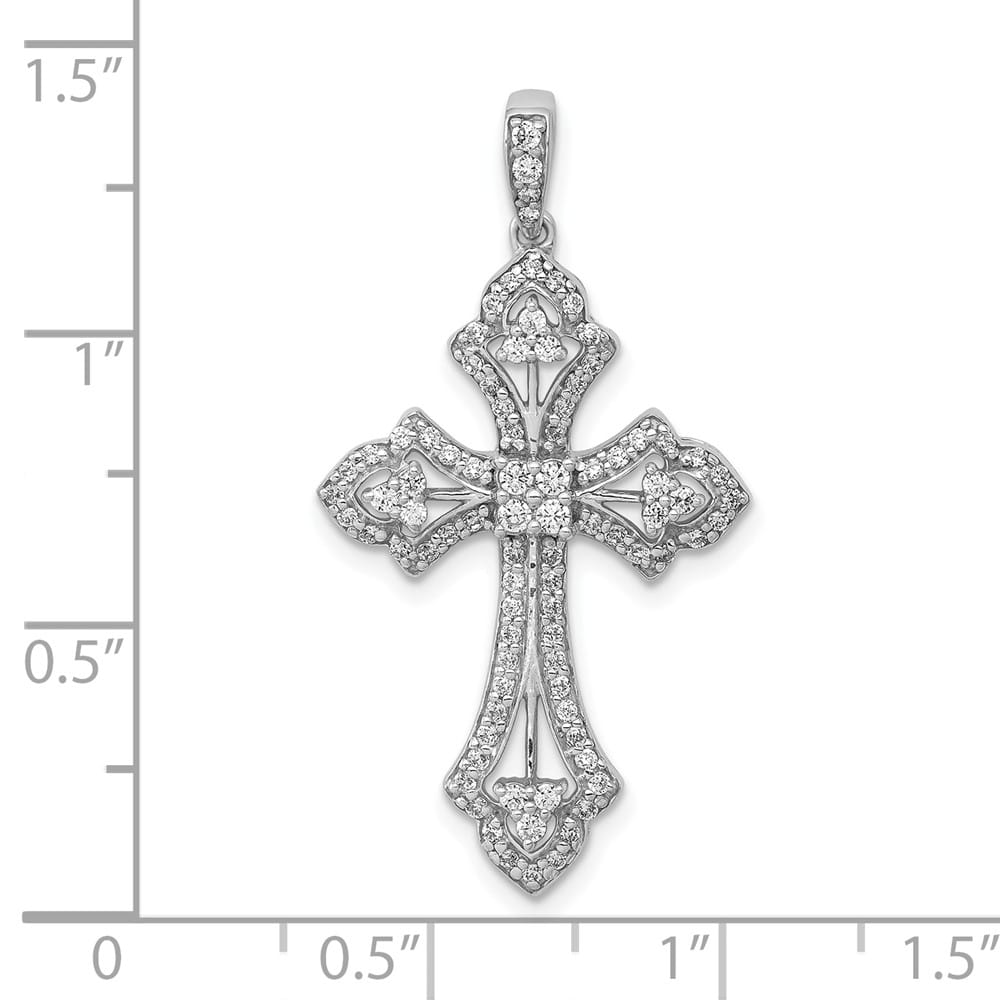 10K White Gold Polished Large 1/2 ct Diamond Fancy Cross Pendant