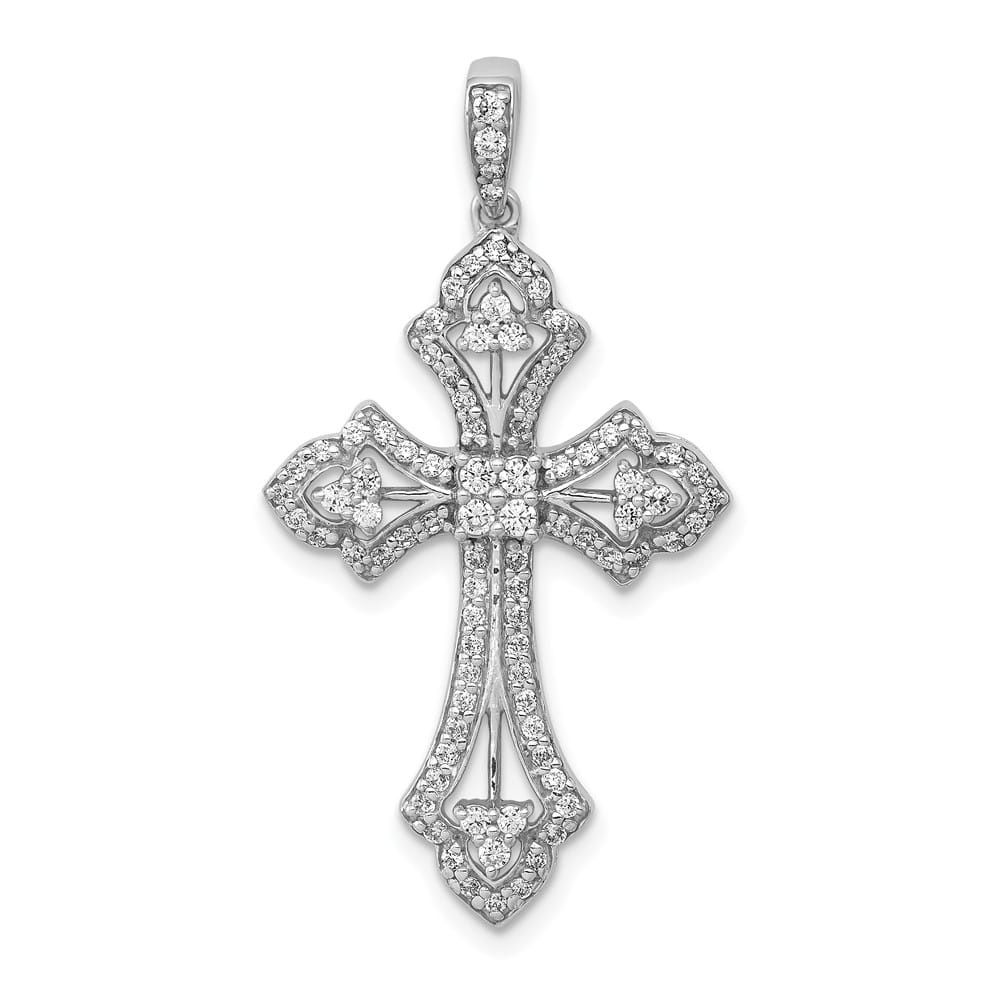10K White Gold Polished Large 1/2 ct Diamond Fancy Cross Pendant