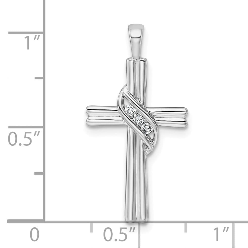 10K White Gold Polished Large 1/20 ct I1 Clarity Diamond Cross Pendant