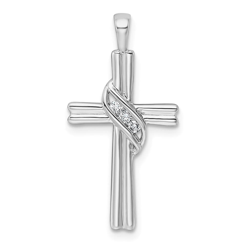 10K White Gold Polished Large 1/20 ct I1 Clarity Diamond Cross Pendant