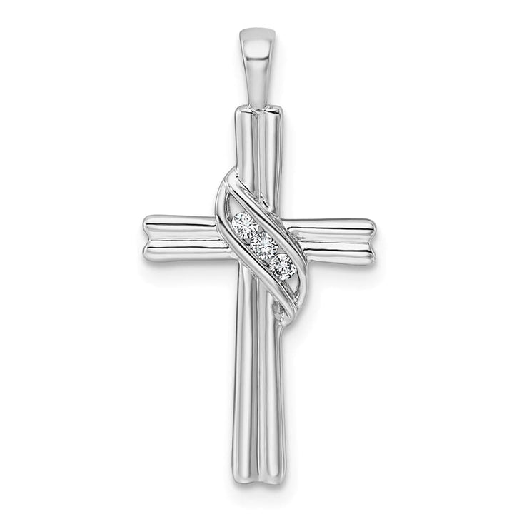 10K White Gold Polished Large 1/20 ct I1 Clarity Diamond Cross Pendant