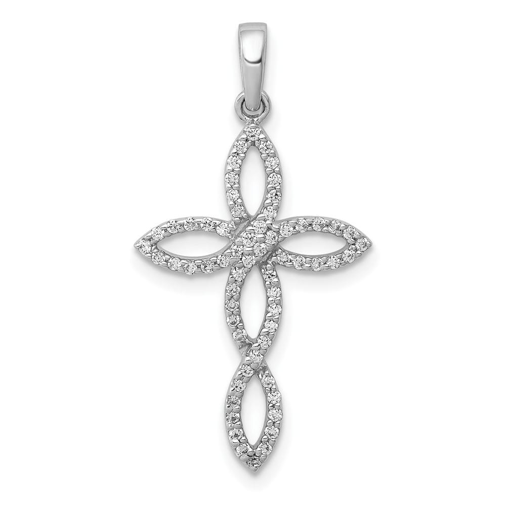 10K White Gold Polished Large 1/4 ct Diamond Cross Pendant