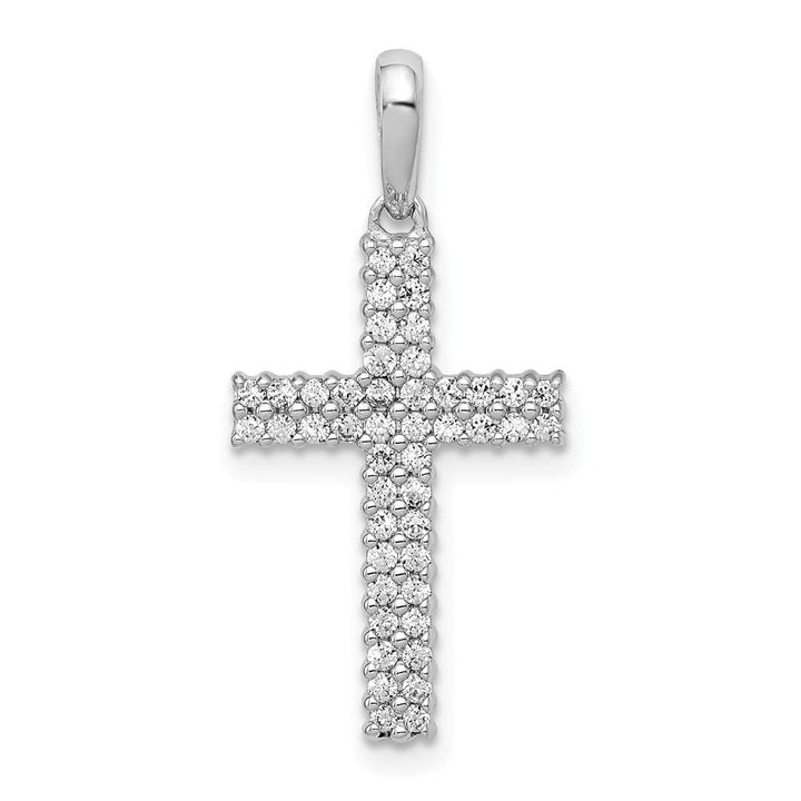 10K White Gold Polished Large 1/4 ct Diamond Latin Cross Pendant
