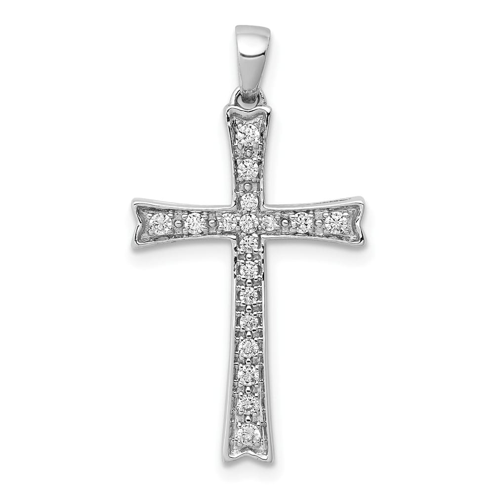 10K White Gold Polished Large 1/5 ct Diamond Cross Pendant