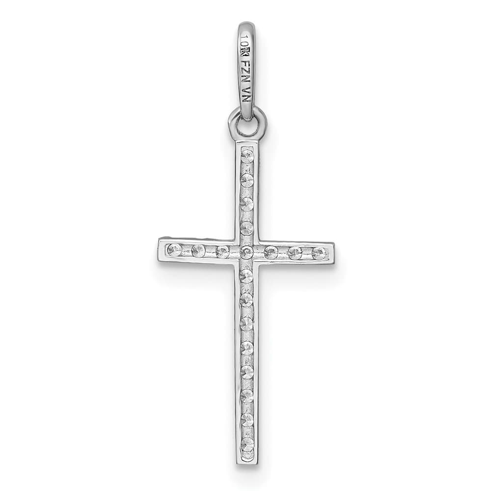 10K White Gold Polished Large CZ Latin Cross Pendant