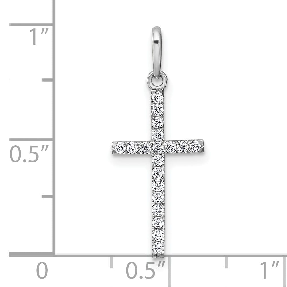 10K White Gold Polished Large CZ Latin Cross Pendant
