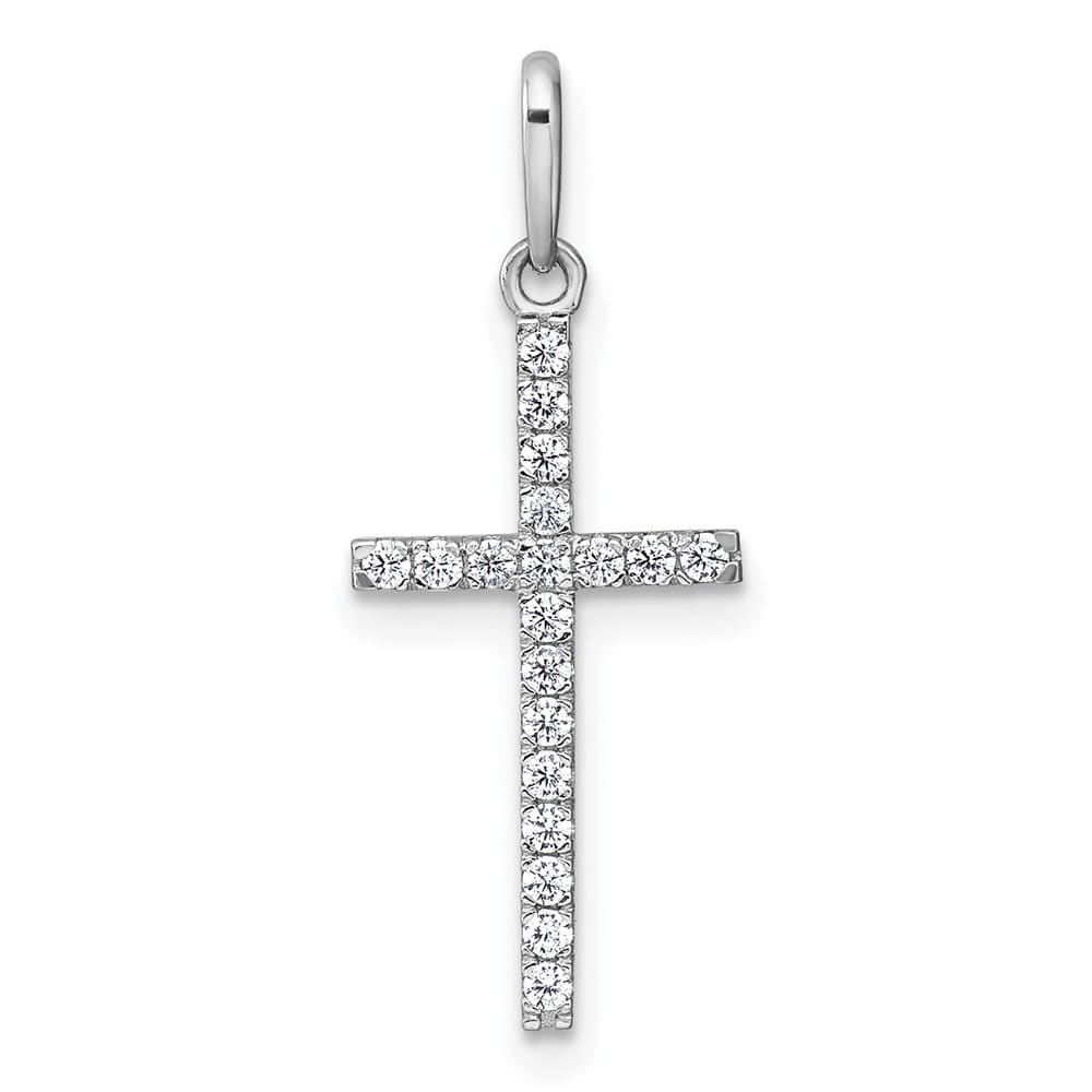 10K White Gold Polished Large CZ Latin Cross Pendant