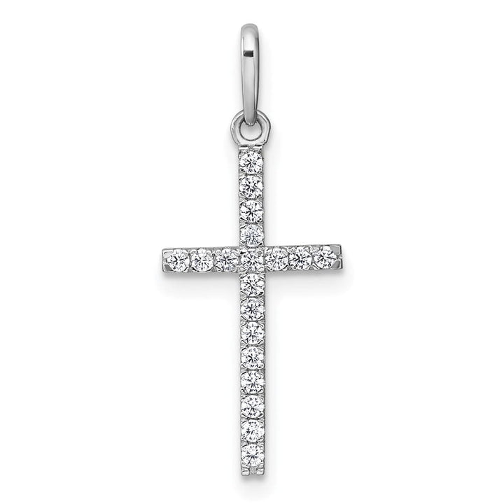 10K White Gold Polished Large CZ Latin Cross Pendant
