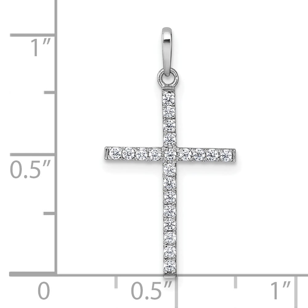 10K White Gold Polished Large CZ Latin Cross Pendant