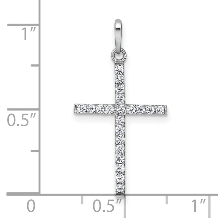 10K White Gold Polished Large CZ Latin Cross Pendant