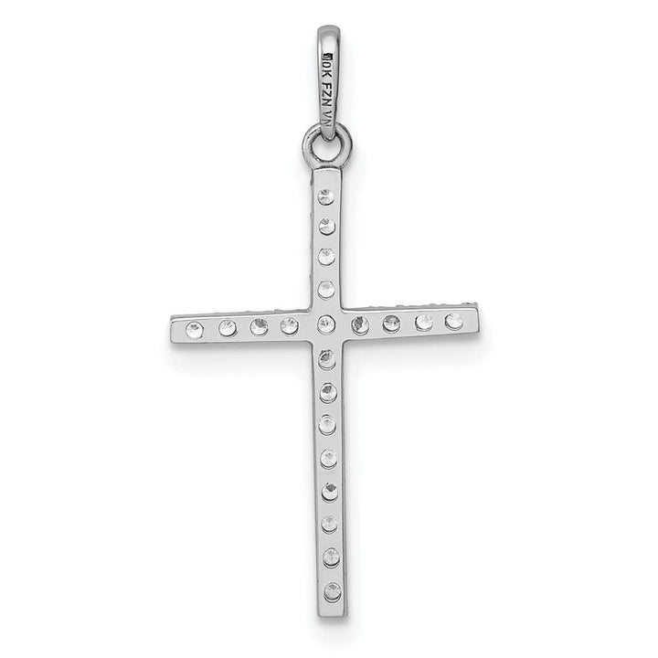 10K White Gold Polished Large CZ Latin Cross Pendant