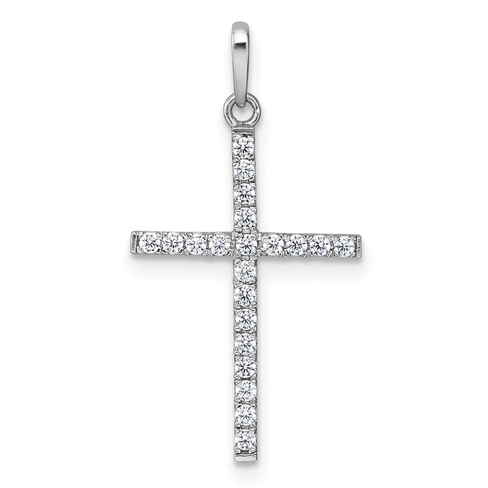 10K White Gold Polished Large CZ Latin Cross Pendant