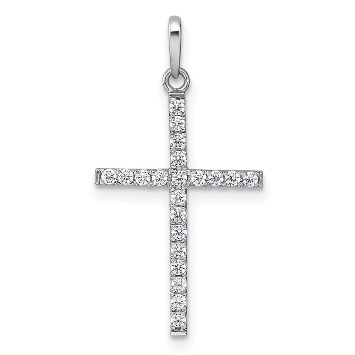 10K White Gold Polished Large CZ Latin Cross Pendant