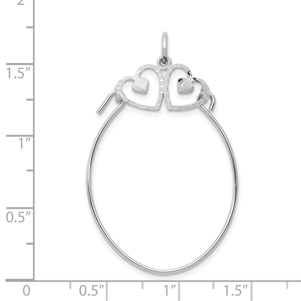 10K White Gold Polished Large Double Hearts on Top Charm Holder