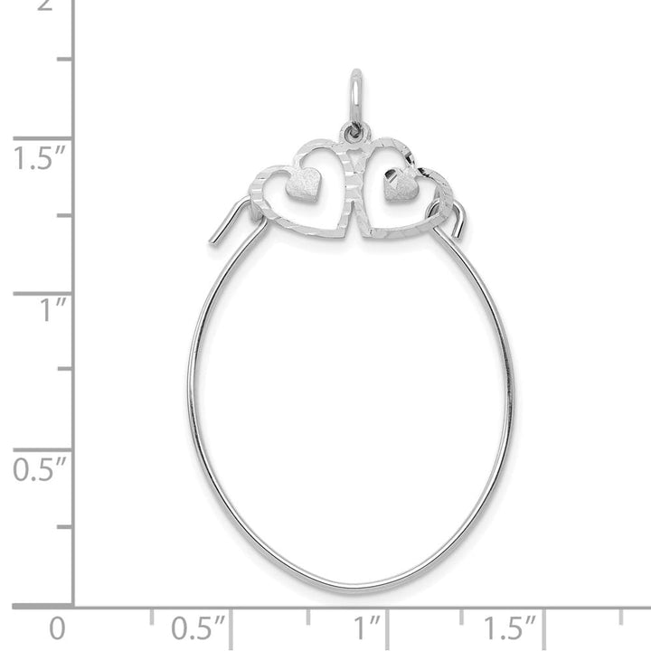 10K White Gold Polished Large Double Hearts on Top Charm Holder
