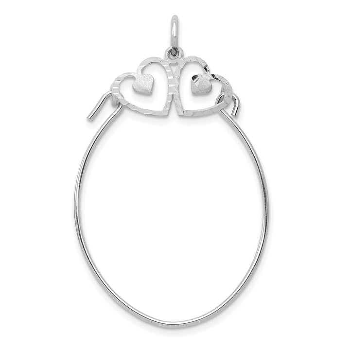 10K White Gold Polished Large Double Hearts on Top Charm Holder