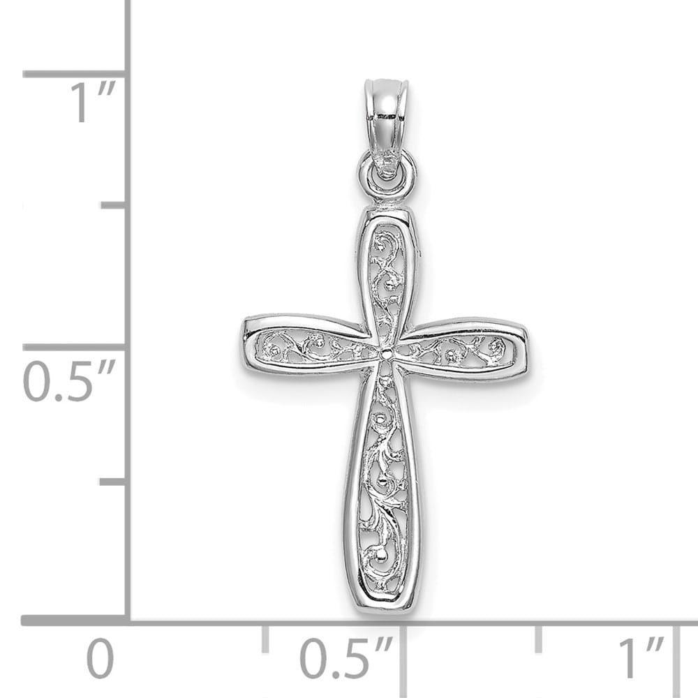 10K White Gold Polished Large Filigree Cross Charm