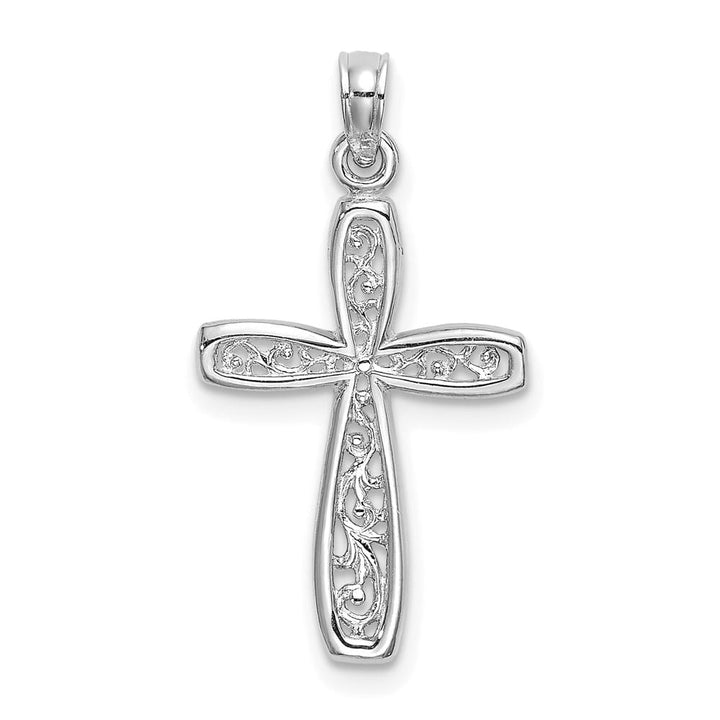 10K White Gold Polished Large Filigree Cross Charm