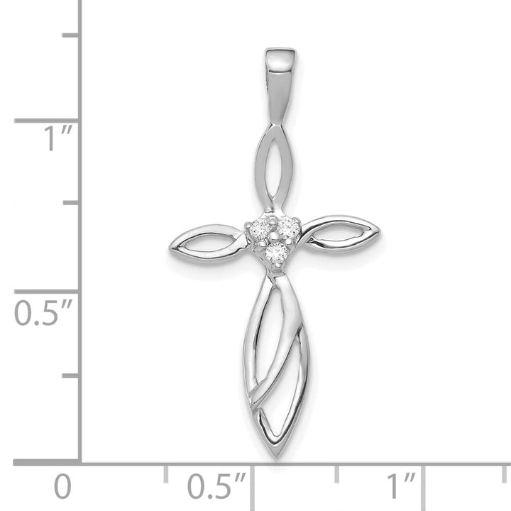 10K White Gold Polished Large I1 Clarity 1/20 ct Diamond Cross Pendant