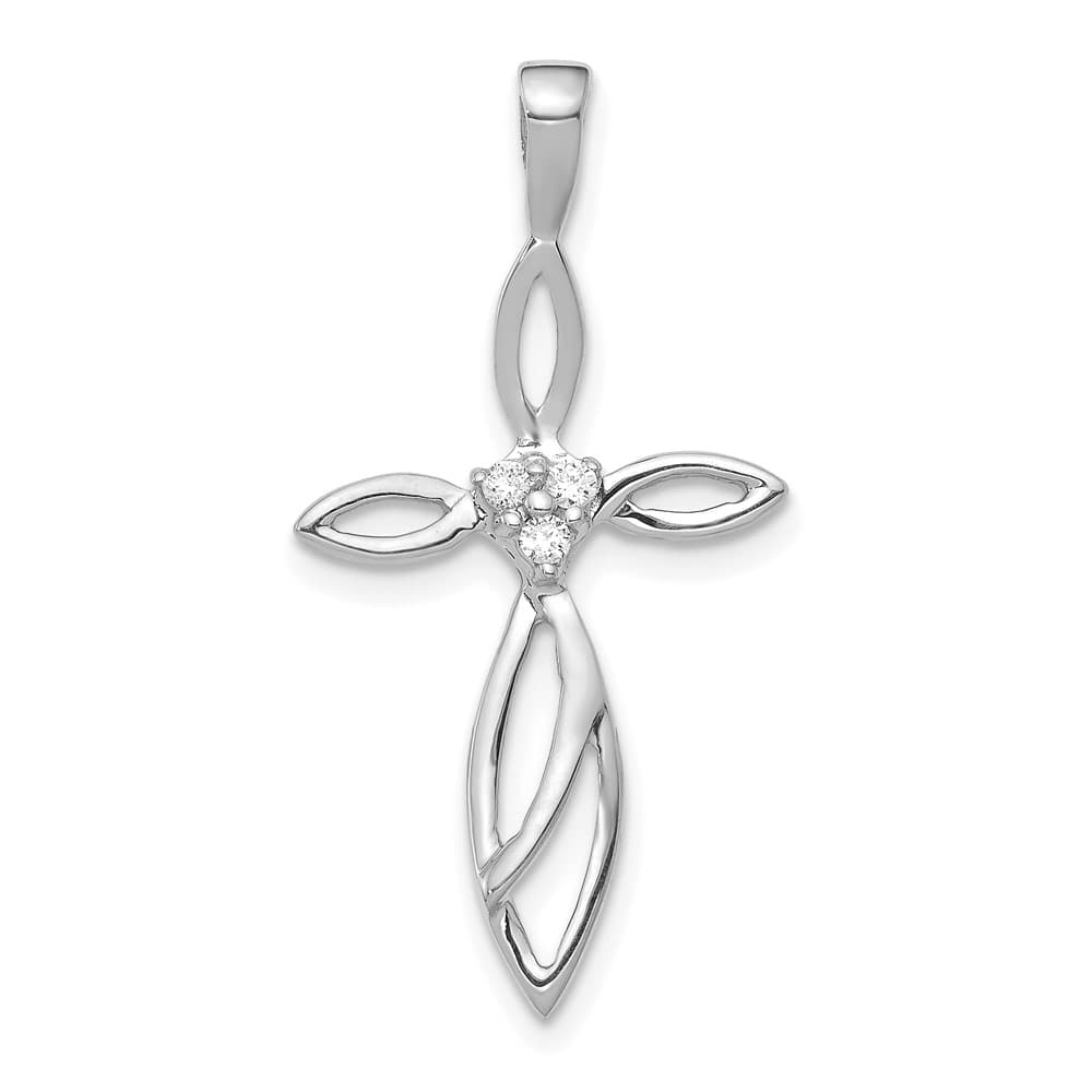 10K White Gold Polished Large I1 Clarity 1/20 ct Diamond Cross Pendant