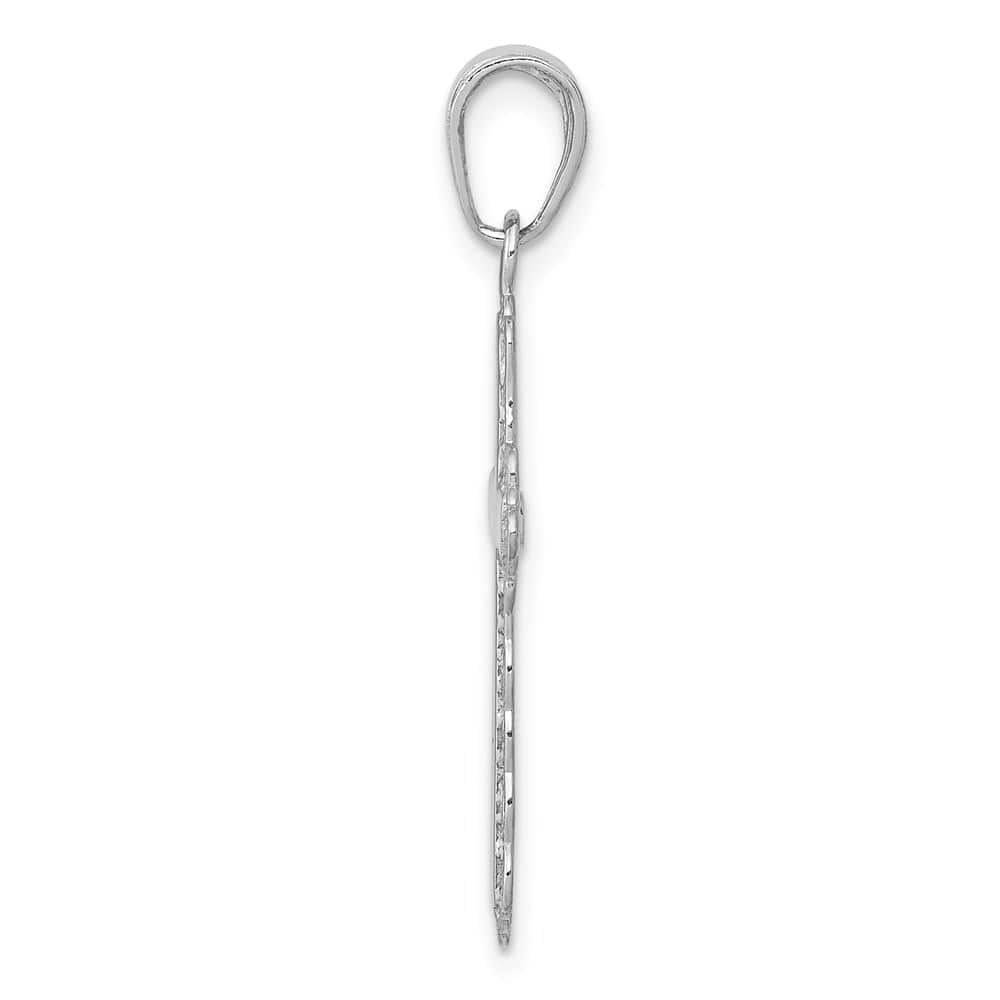 10K White Gold Polished Large Lace Trim Latin Cross Pendant