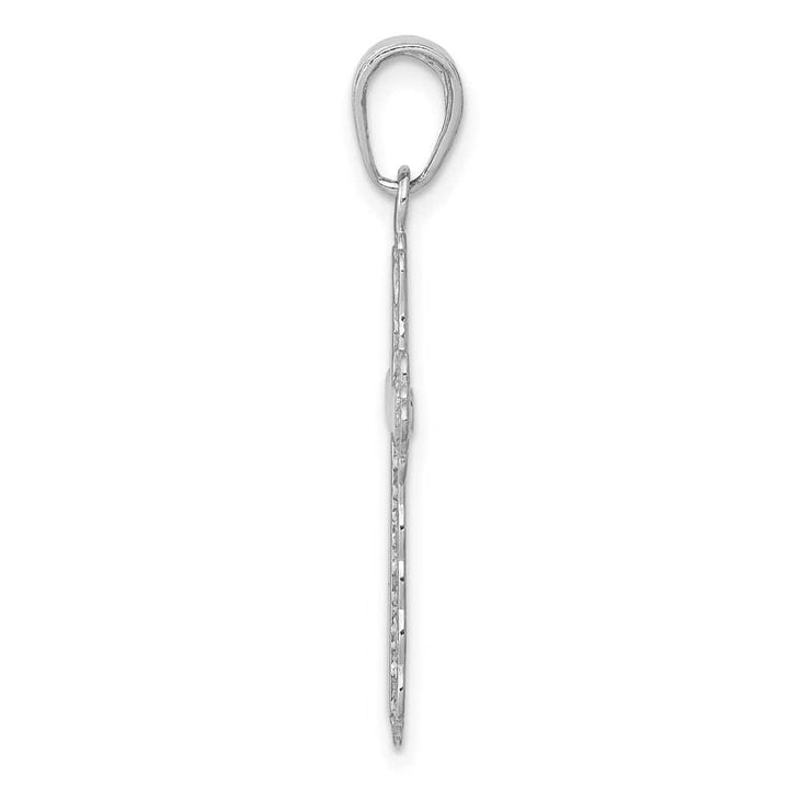 10K White Gold Polished Large Lace Trim Latin Cross Pendant