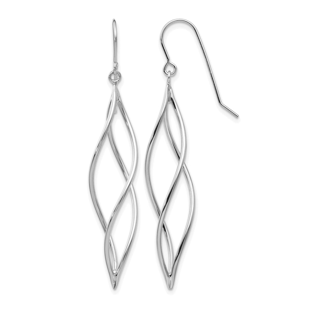 10k White Gold Polished Long Twisted Dangle Shepherd Hook Earrings