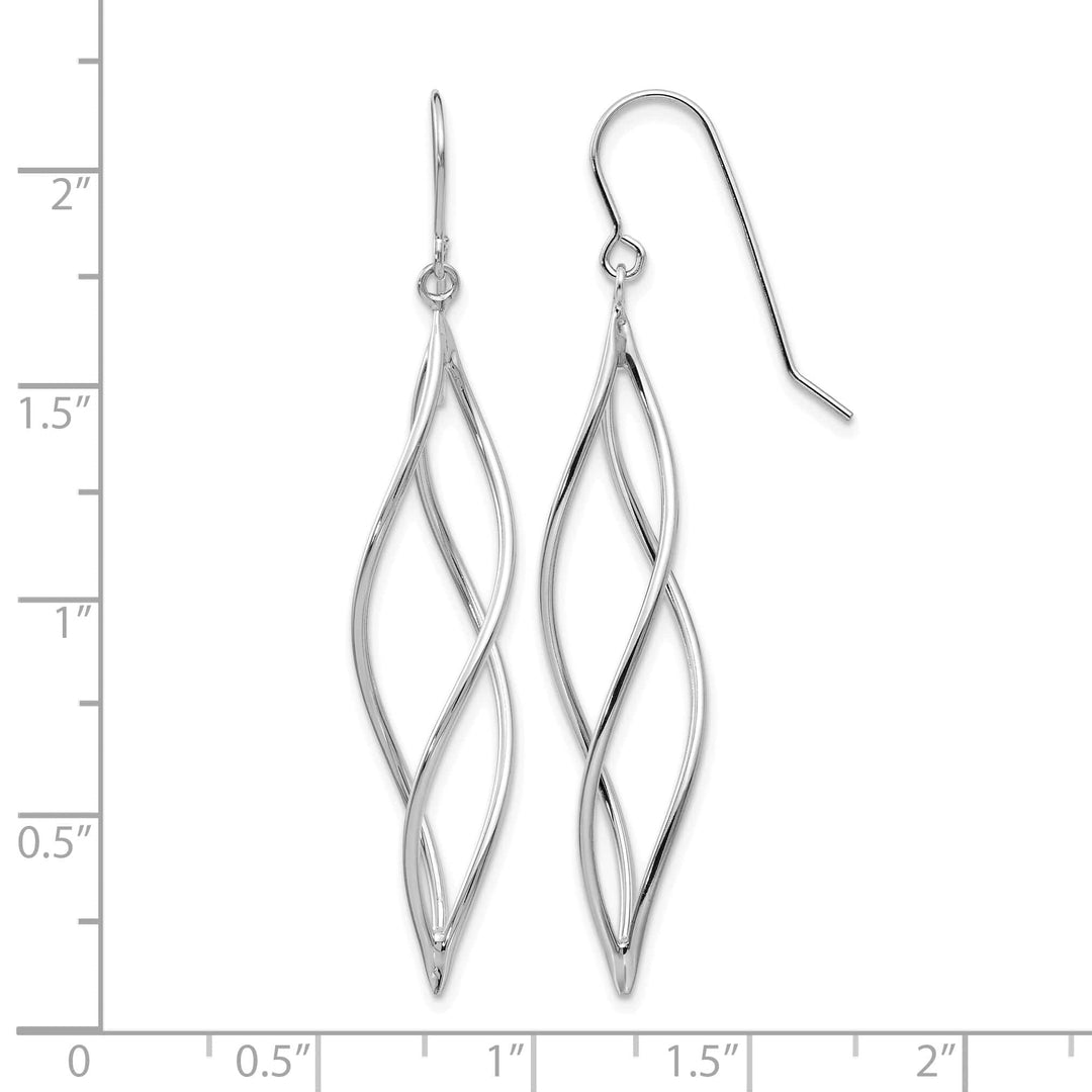 10k White Gold Polished Long Twisted Dangle Shepherd Hook Earrings