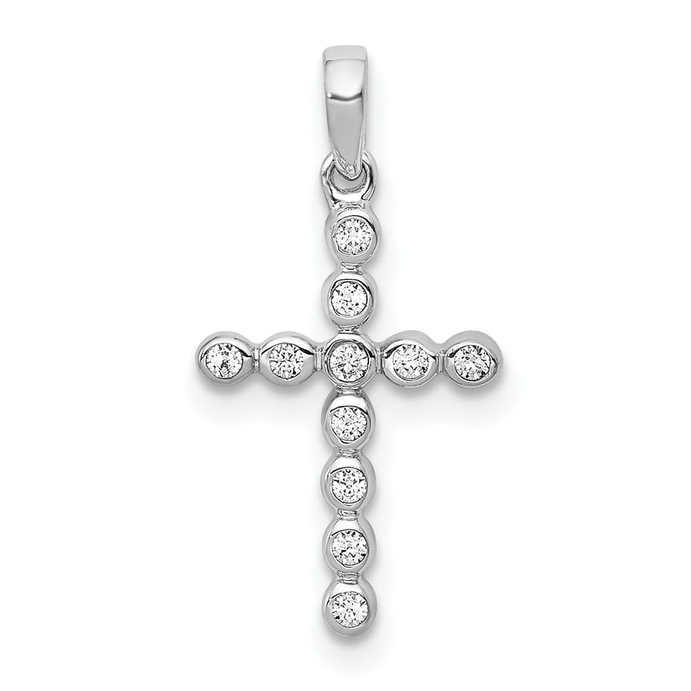 10K White Gold Polished Medium 1/10 ct Diamond Cross Pendant