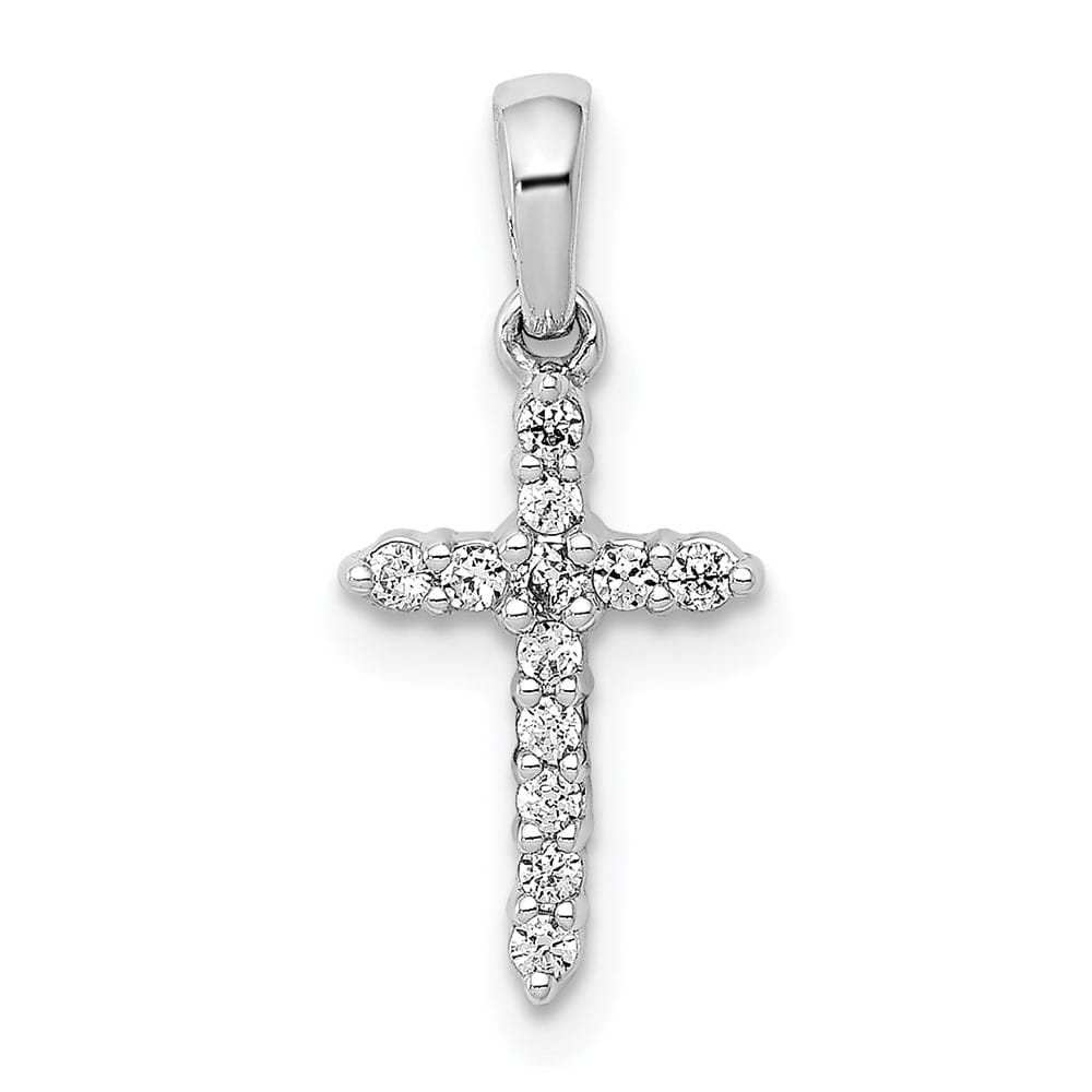 10K White Gold Polished Medium 1/10 ct Diamond Cross Pendant