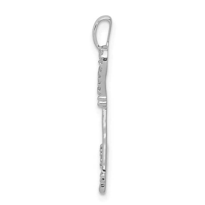10K White Gold Polished Medium 1/10 ct Diamond Heart Key Pendant