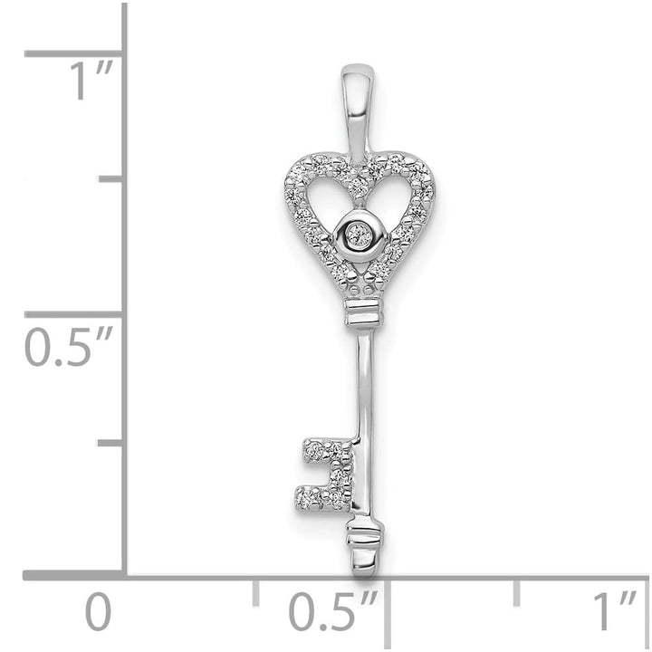 10K White Gold Polished Medium 1/10 ct Diamond Heart Key Pendant