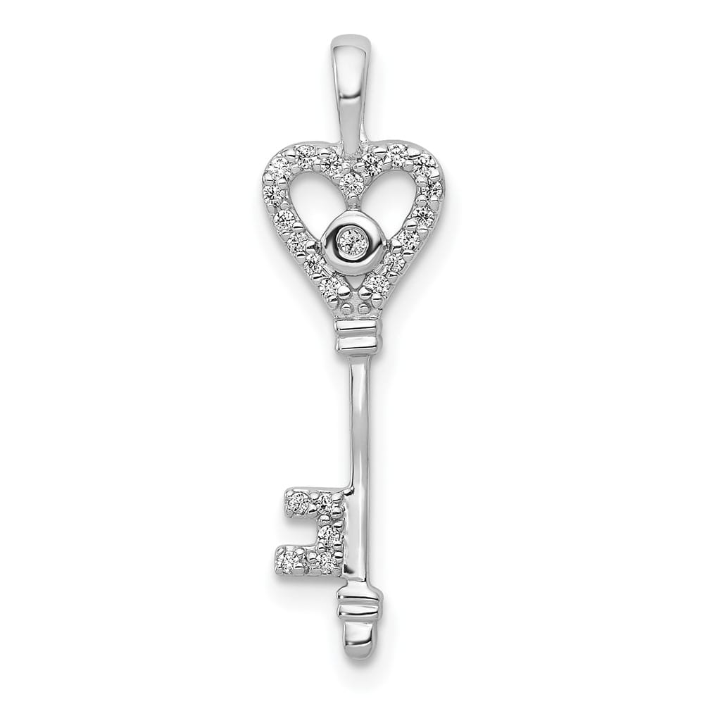 10K White Gold Polished Medium 1/10 ct Diamond Heart Key Pendant
