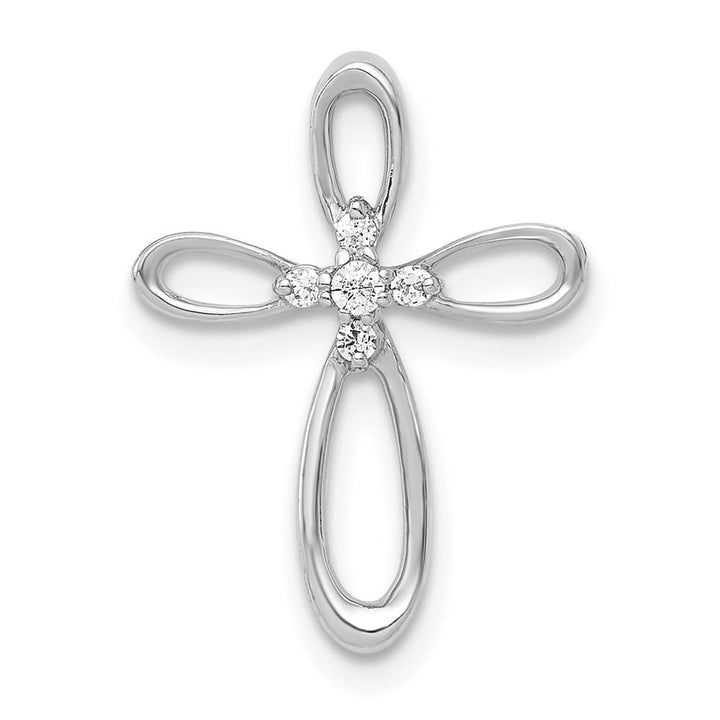 10K White Gold Polished Medium 1/20 ct Diamond Cross Chain Slide