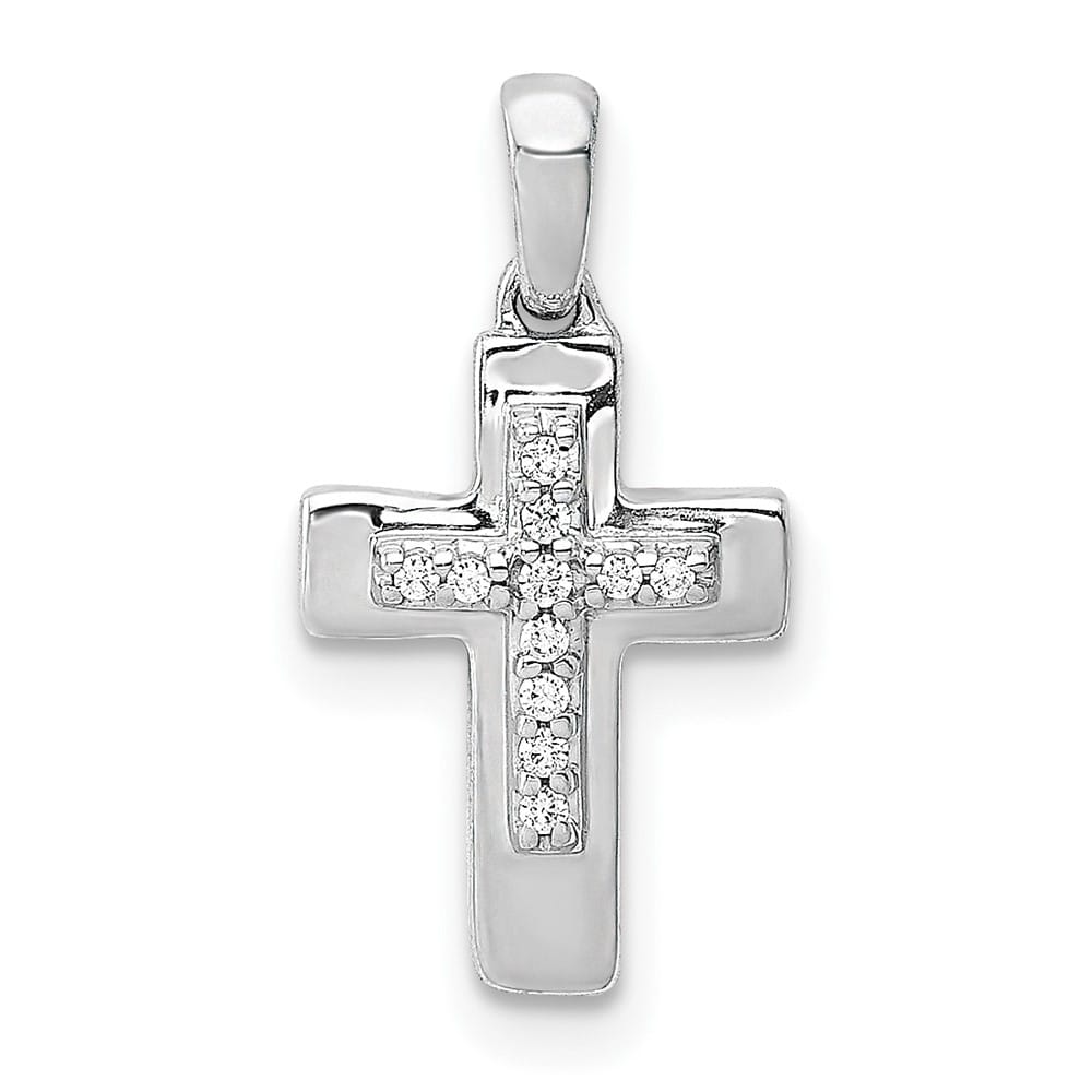10K White Gold Polished Medium 1/20 ct Diamond Latin Cross Pendant